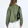 imagechouyatou Womens Vintage Cropped Leather Jacket Faux Leather Jacket Moto Oversized Biker PU CoatsGreen