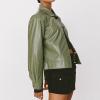 imagechouyatou Womens Vintage Cropped Leather Jacket Faux Leather Jacket Moto Oversized Biker PU CoatsGreen