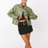 imagechouyatou Womens Vintage Cropped Leather Jacket Faux Leather Jacket Moto Oversized Biker PU CoatsGreen