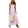 imagechouyatou Womens Retro Plaid Smocked Dress Spaghetti Strap Flounce Long DressPink