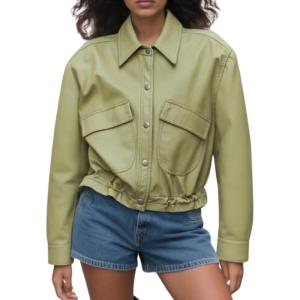 imagechouyatou Women 2025 Casual Faux Leather Motorcycle Jacket Oversized Cropped Fall Leather Jacket OuterwearGreen