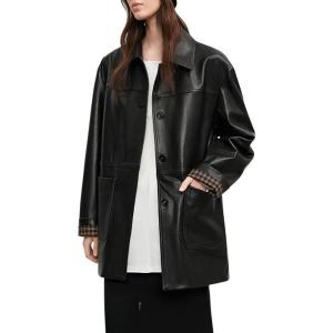 imagechouyatou Womens Faux Leather Blazer Jacket Single Breasted Pu Leather Suit Jacket Outerwear Coat with PocketsBlack