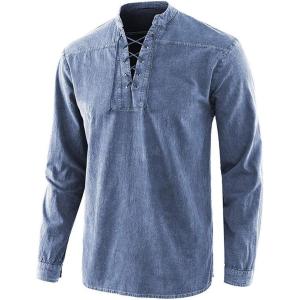 imagechouyatou Mens Vintage Tie Dye LaceUp Notch Neck Hippie Pullover Henley Shirt XXLarge Blue