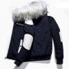imagechouyatou Mens Casual Leather Spliced Warm Quilted Lined Parka Down Coat AnoraksNavy Blue
