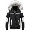 imagechouyatou Mens Casual Leather Spliced Warm Quilted Lined Parka Down Coat AnoraksBlack