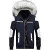 imagechouyatou Mens Casual Leather Spliced Warm Quilted Lined Parka Down Coat AnoraksNavy Blue
