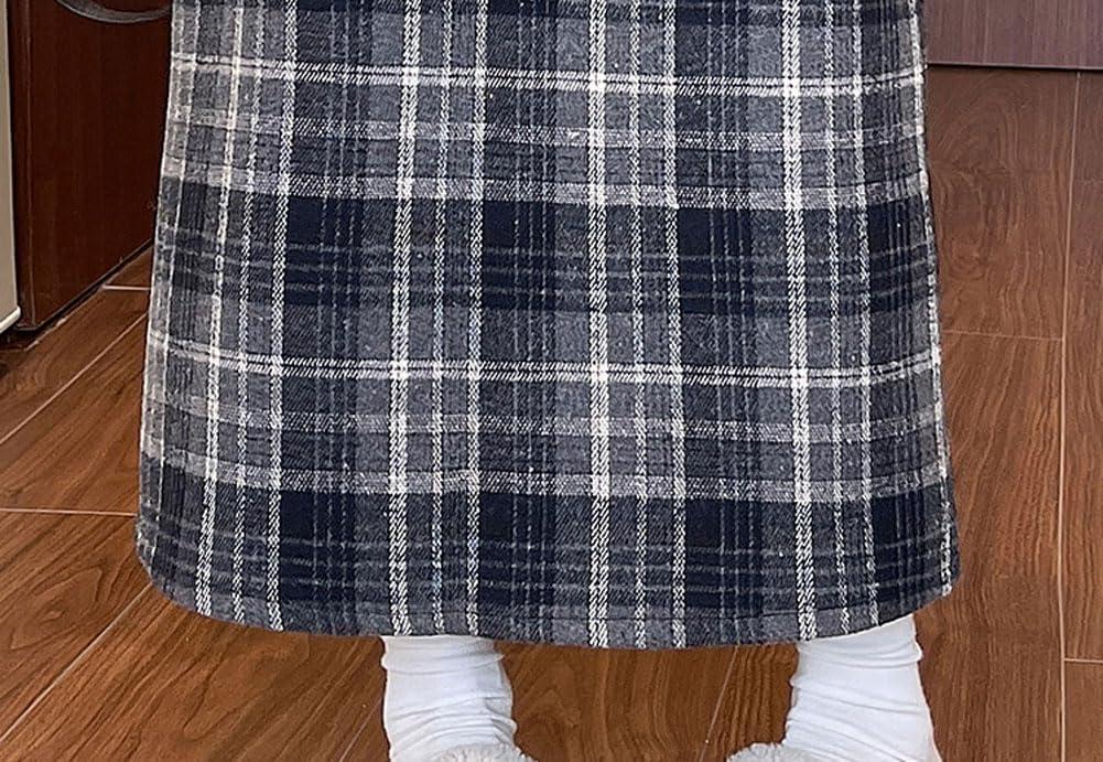 imagechouyatou Women Fall Winter Elastic High Waist Plaid Skirt ALine Maxi Long Wool Pencil Skirt with SplitBlue