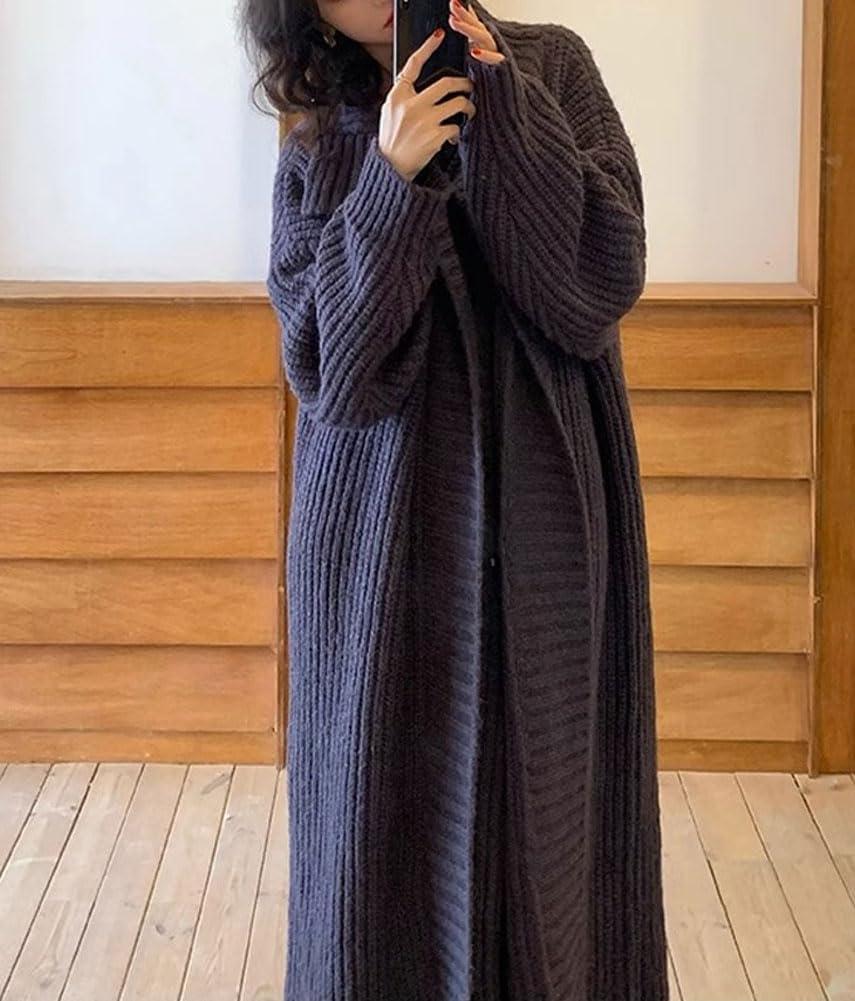 imagechouyatou Womens 2 Piece Outfits Open Front Maxi Cardigan Sweater and Cable Knit Bodycon Long Tank Dress SetsGray