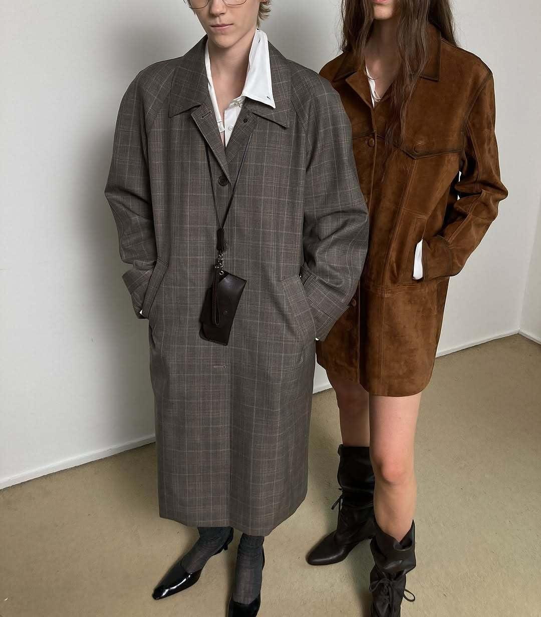 imagechouyatou Womens 2025 Retro Faux Suede Leather Shacket Jacket Lapel Collar Mid Long Jacket CoatBrown