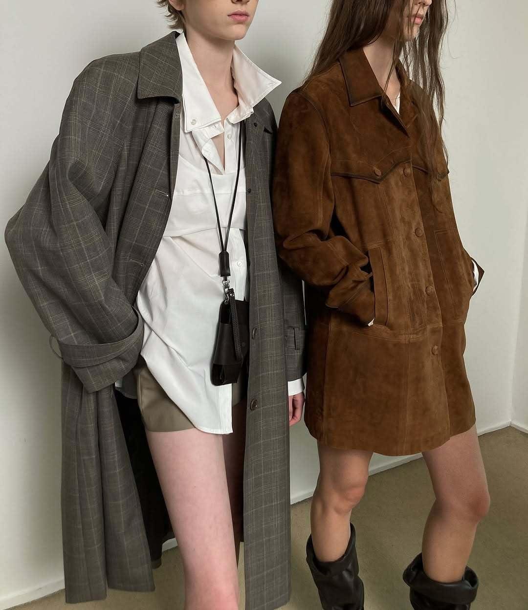 imagechouyatou Womens 2025 Retro Faux Suede Leather Shacket Jacket Lapel Collar Mid Long Jacket CoatBrown