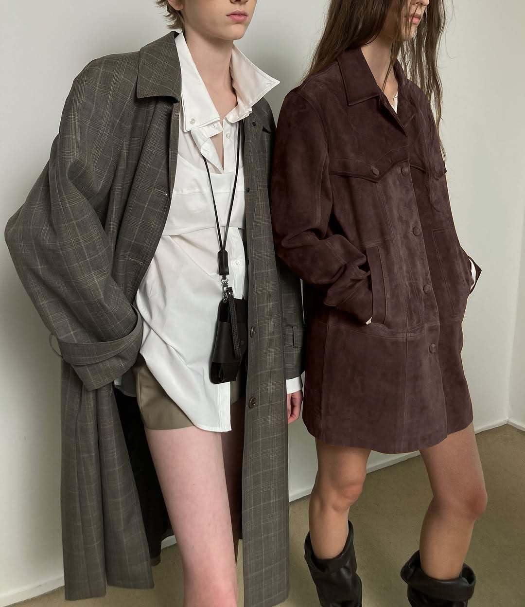 imagechouyatou Womens 2025 Retro Faux Suede Leather Shacket Jacket Lapel Collar Mid Long Jacket CoatCoffee