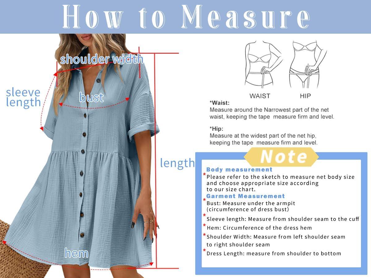 imagechouyatou Womens Casual Short Sleeve Button Down Mini Shirt Dress Cotton Babydoll Tunic Loose Beach DressRose Red