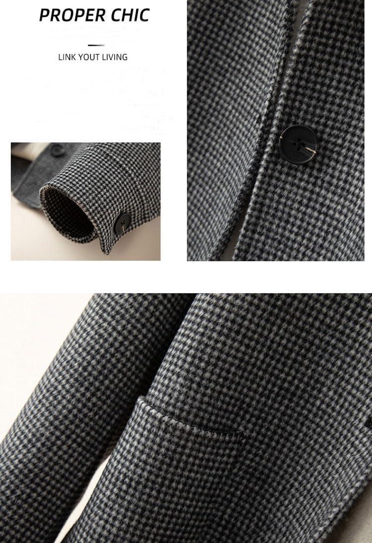 imagechouyatou Womens Elegant Lapel Houndstooth Plaid Wool Coat Casual Single Breasted Wool Blend Pea Coat with PocketsBlack
