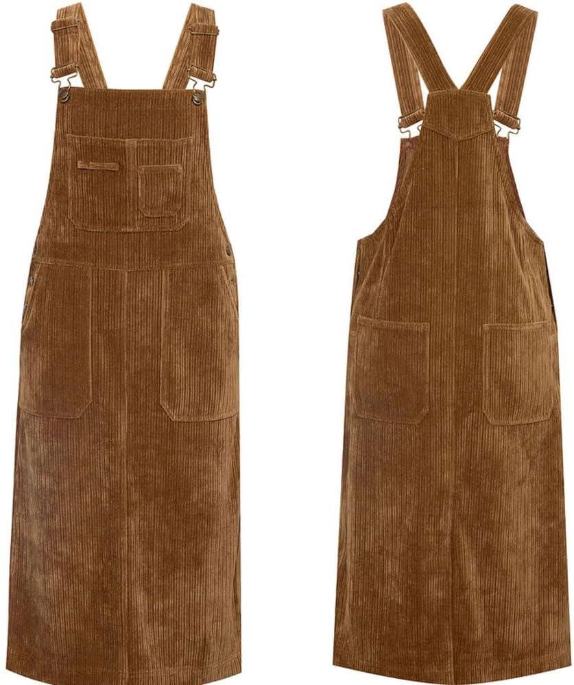 imagechouyatou Womens Fall Corduroy Adjustable Strap Overall Dress Pinafore Elegant Midi Tank DressBrown