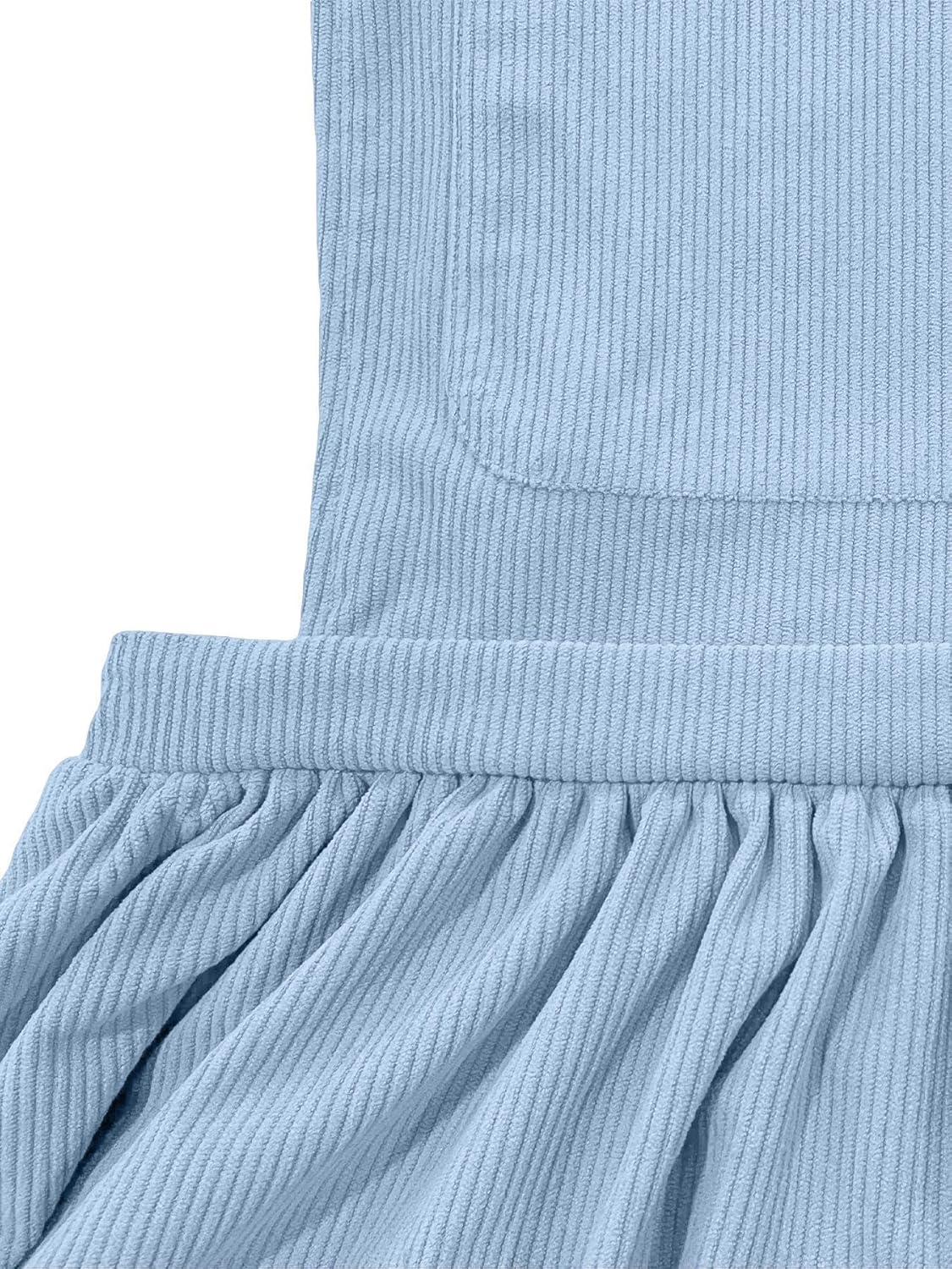 imagechouyatou Womens Fall Corduroy Overall Dress Adjustable Strap A Line Flare Pinafore Midi Jumper DressAzure
