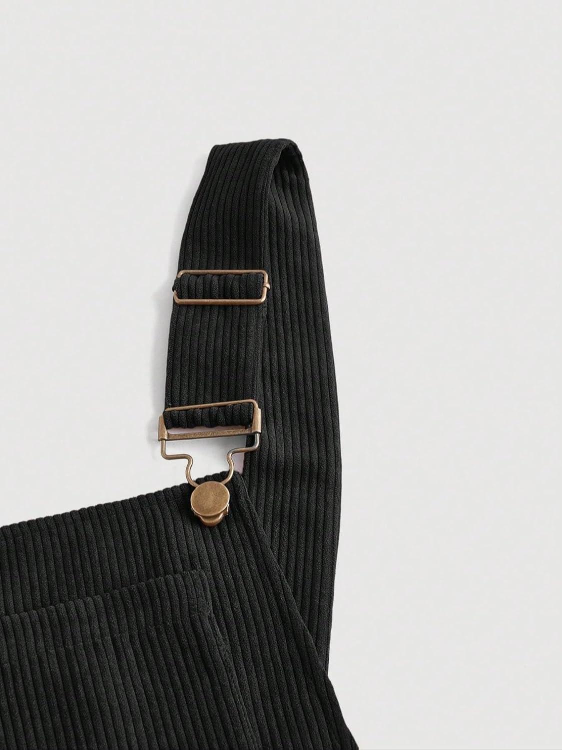 imagechouyatou Womens Fall Corduroy Overall Dress Adjustable Strap A Line Flare Pinafore Midi Jumper DressBlack