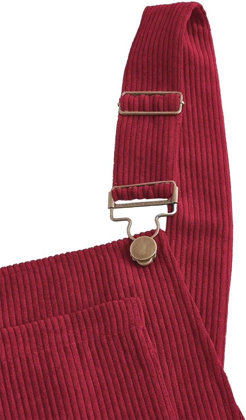 imagechouyatou Womens Fall Corduroy Overall Dress Adjustable Strap A Line Flare Pinafore Midi Jumper DressRed