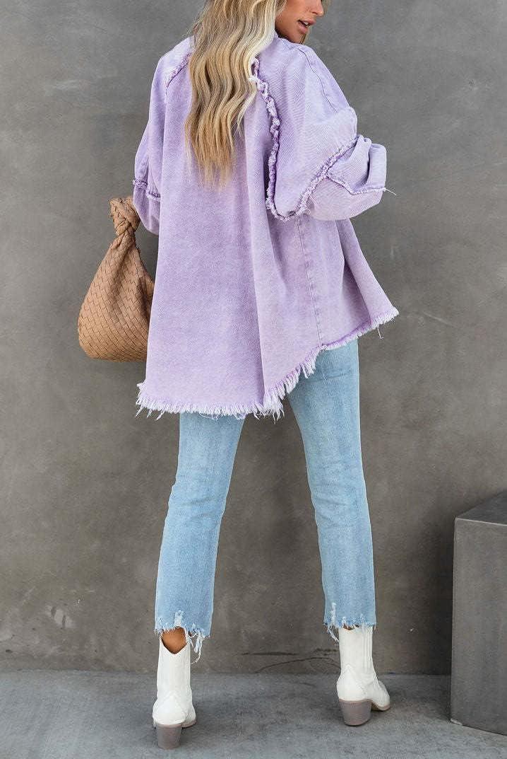 imagechouyatou Womens Fall Oversized Jean Jacket Casual Button Down Denim Shacket JacketLight Purple