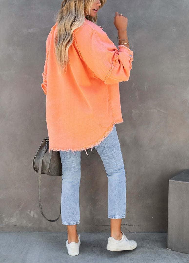 imagechouyatou Womens Fall Oversized Jean Jacket Casual Button Down Denim Shacket JacketOrange