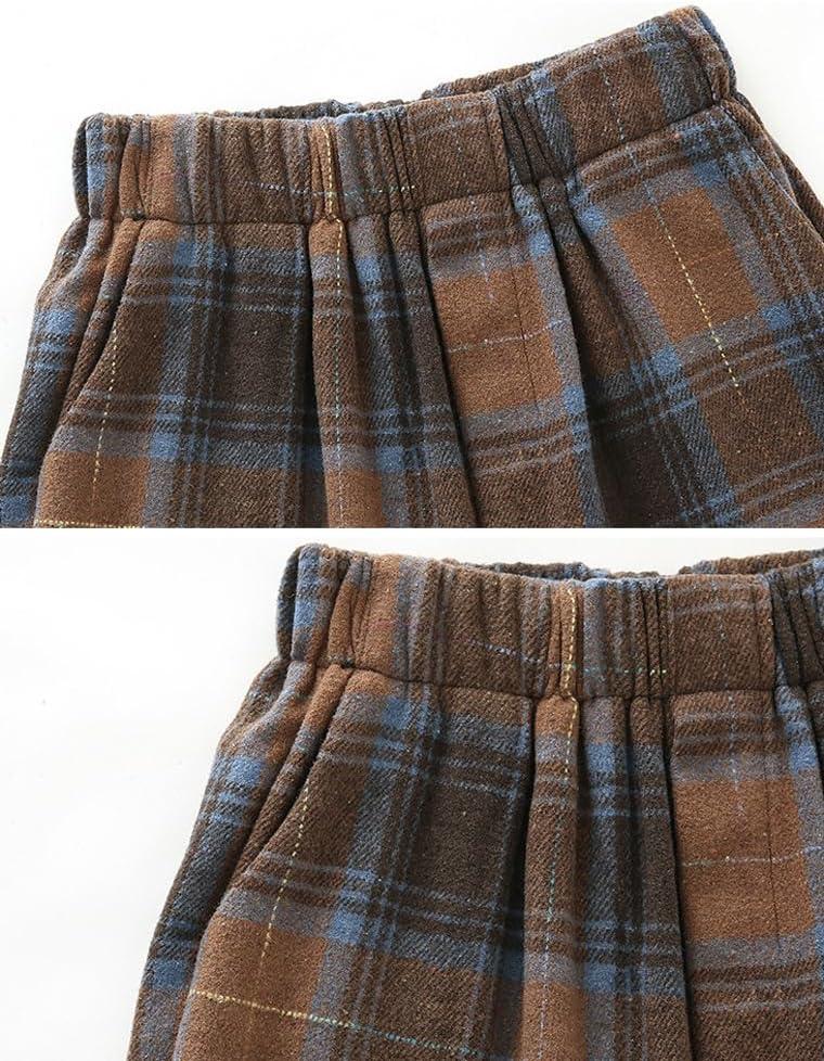 imagechouyatou Womens Fall Winter High Waist Wide Leg Plaid Office Work Wool Blend Palazzo Pants Trousers with PocketsBrown