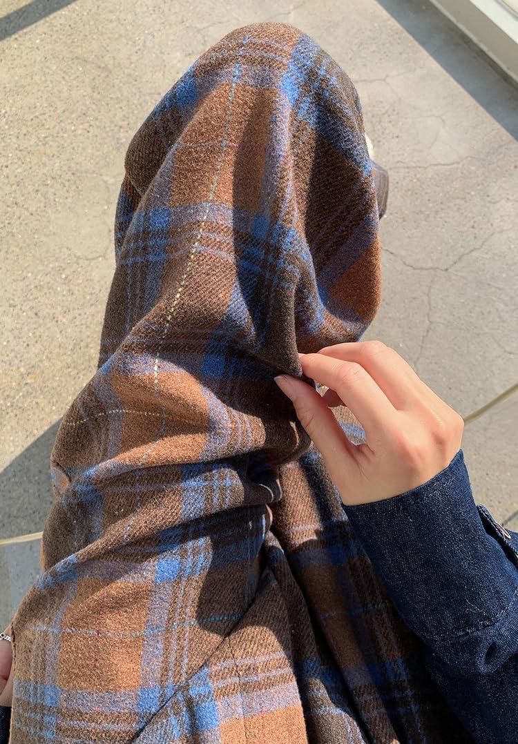 imagechouyatou Womens Fall Winter High Waist Wide Leg Plaid Office Work Wool Blend Palazzo Pants Trousers with PocketsBrown