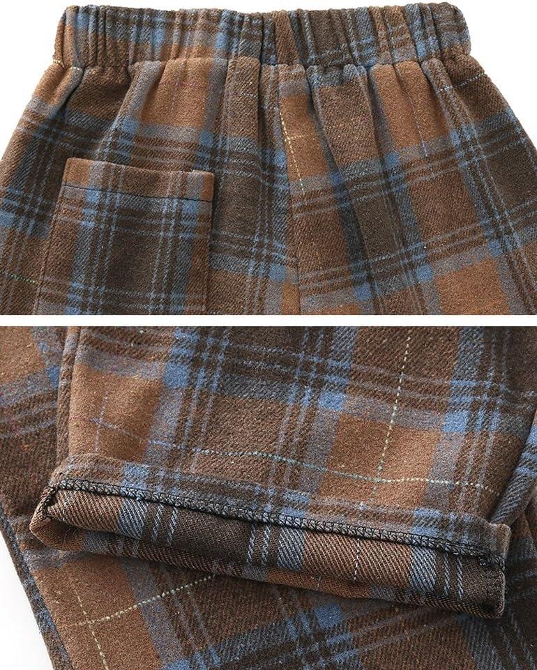 imagechouyatou Womens Fall Winter High Waist Wide Leg Plaid Office Work Wool Blend Palazzo Pants Trousers with PocketsBrown