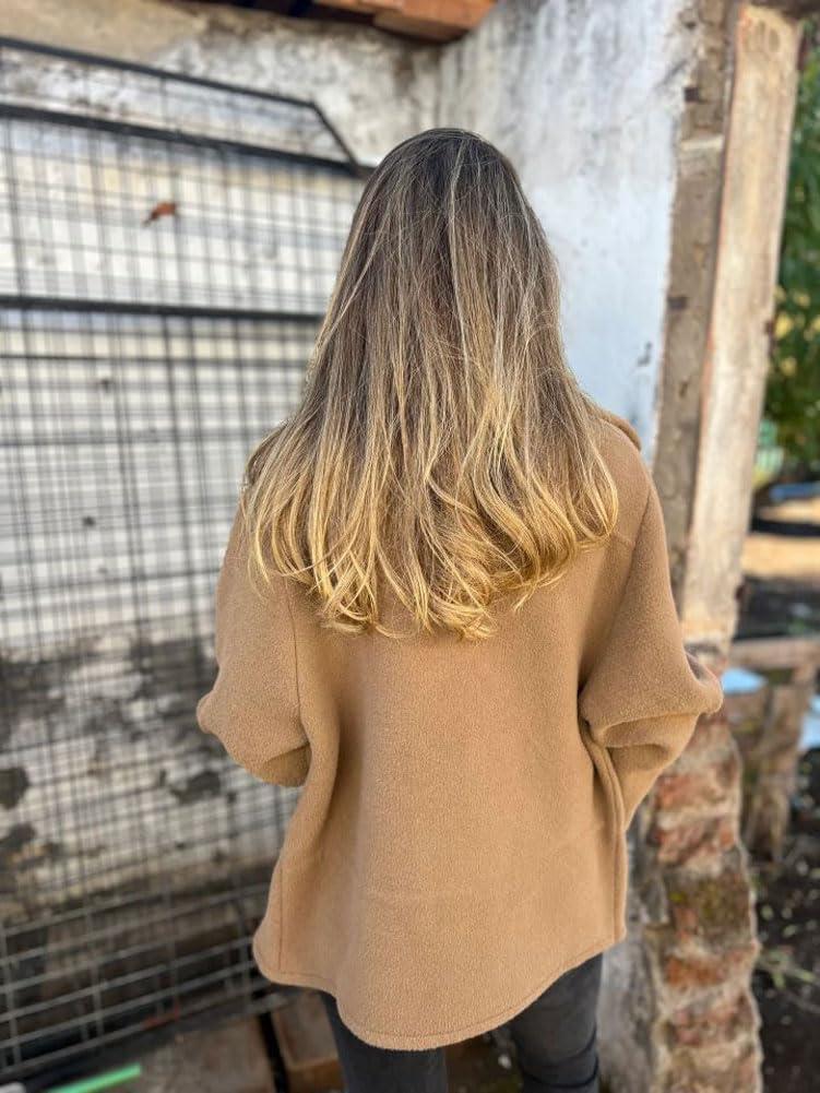 imagechouyatou Womens Retro Lapel Double Breasted Wool Coat Business Casual Wool Blend Pea Coat OvercoatCamel