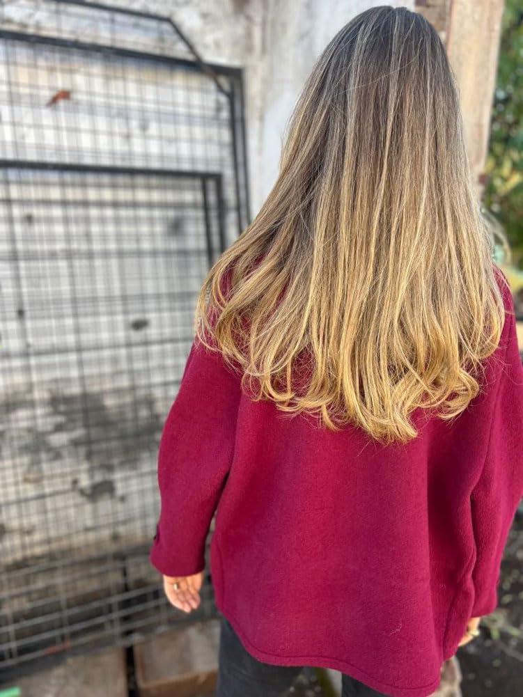 imagechouyatou Womens Retro Lapel Double Breasted Wool Coat Business Casual Wool Blend Pea Coat OvercoatDark Red