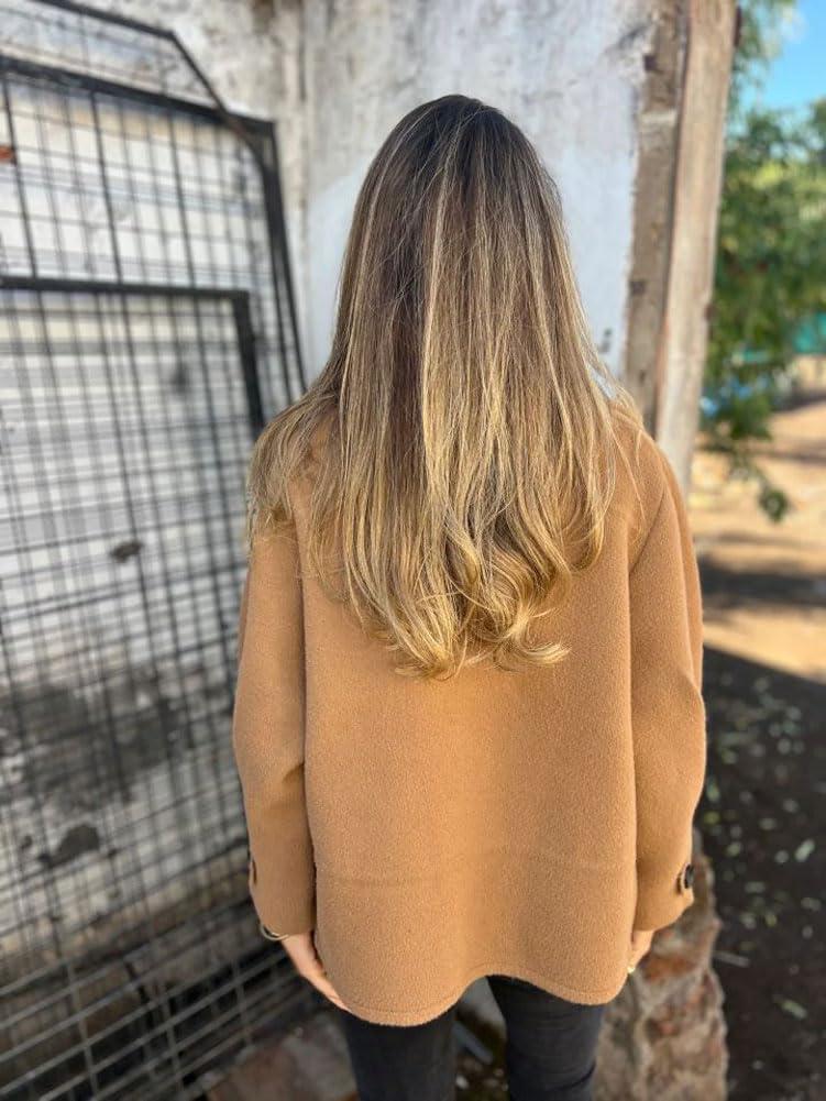 imagechouyatou Womens Retro Lapel Double Breasted Wool Coat Business Casual Wool Blend Pea Coat OvercoatKhaki