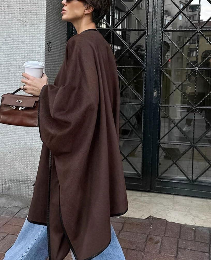 imagechouyatou Womens Single Breasted Faux Suede Leather Jacket Batwing Sleeve Slouchy Suede Leather Mid Long Trench CoatCoffee Brown
