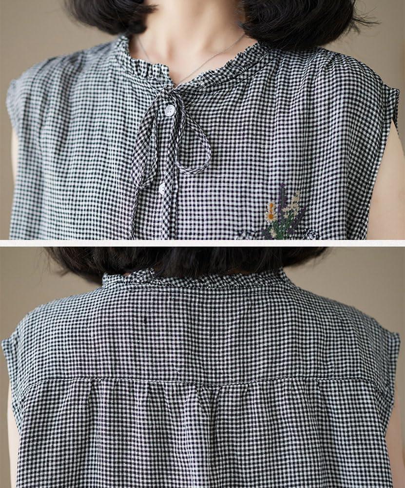 imagechouyatou Womens Summer Plaid 2 Piece Outfits Button Down Tank Top Wide Leg Capri Culotte Pants Matching SetBlack