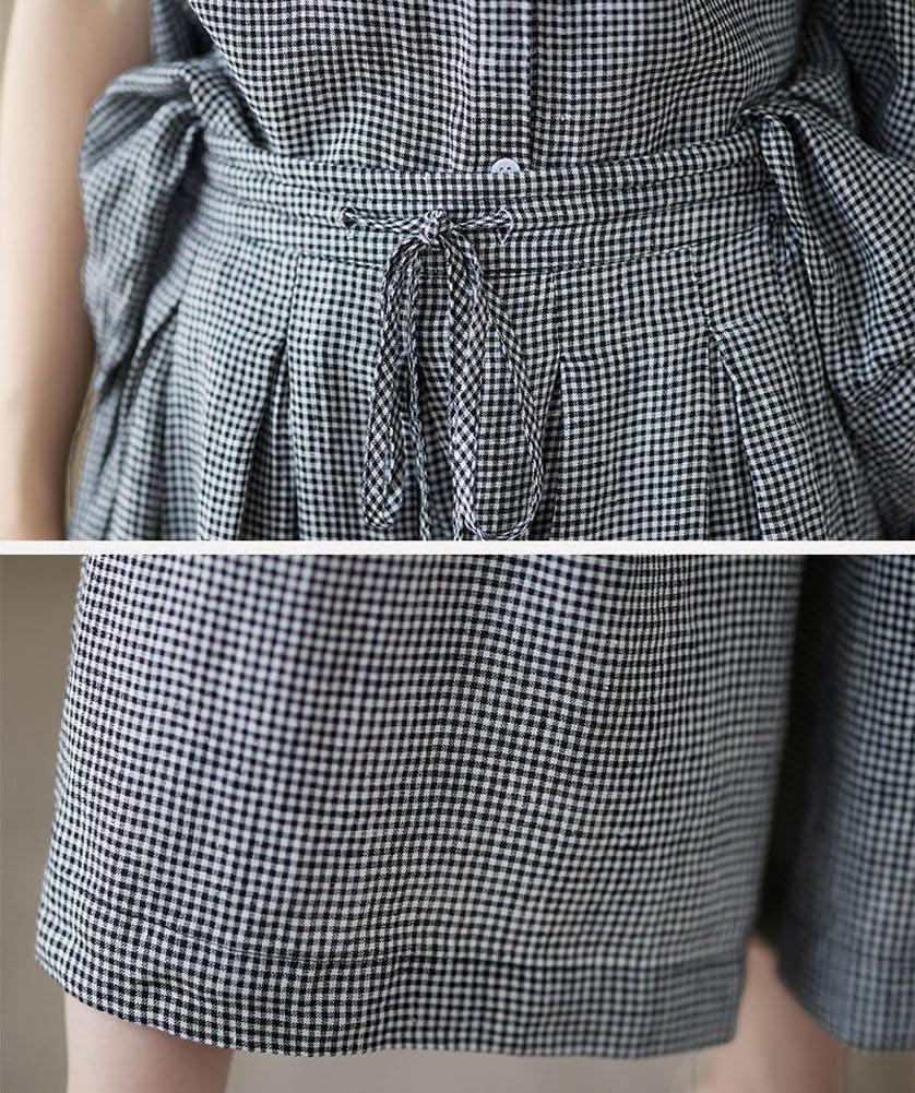 imagechouyatou Womens Summer Plaid 2 Piece Outfits Button Down Tank Top Wide Leg Capri Culotte Pants Matching SetBlack