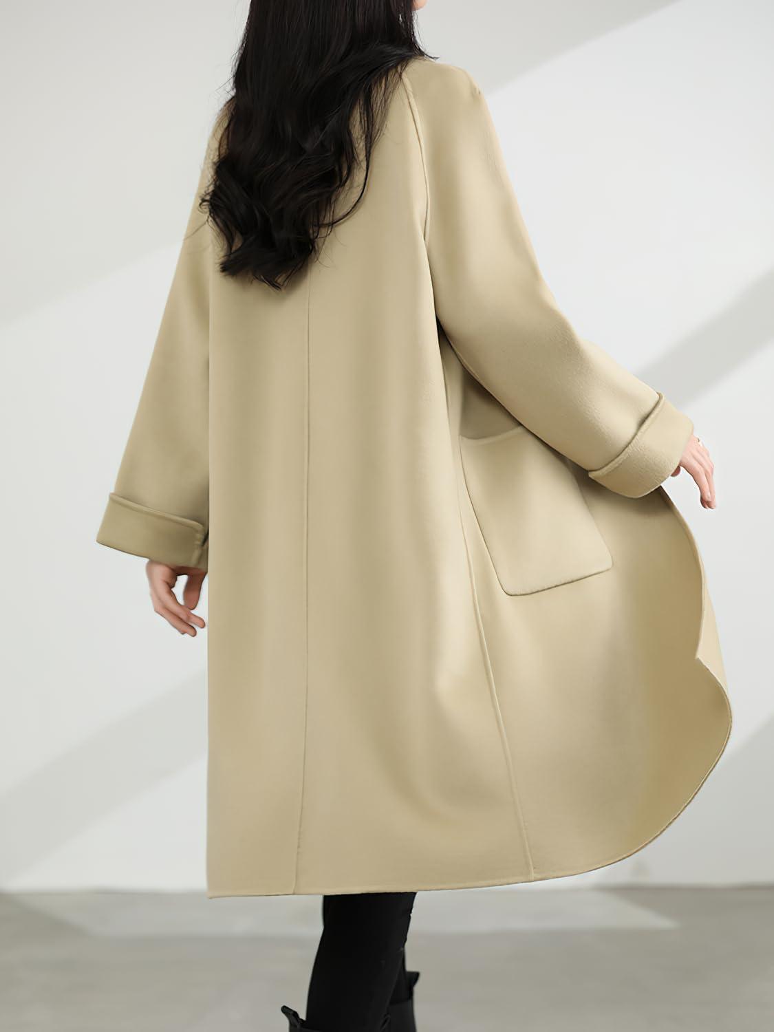 imagechouyatou Womens Winter Single Breasted Wool Trench Coat Business Casual Lapel Collar Midi Long OvercoatLight Green