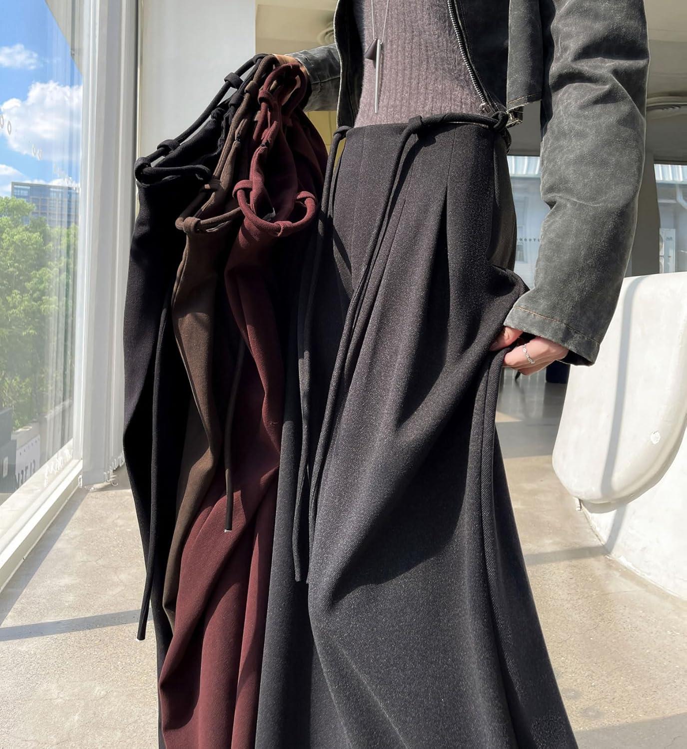 imagechouyatou Womens Winter Wool Wide Leg Palazzo Pants High Waisted Wool Blend Baggy Trousers CulottesDark Gray