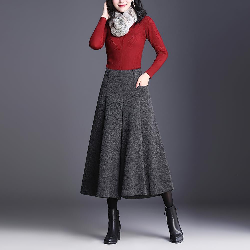 imagechouyatou Womens Wool Blend Culottes Capri Cropped Pants Pleated High Waist Wide Leg Palazzo TrousersGrey