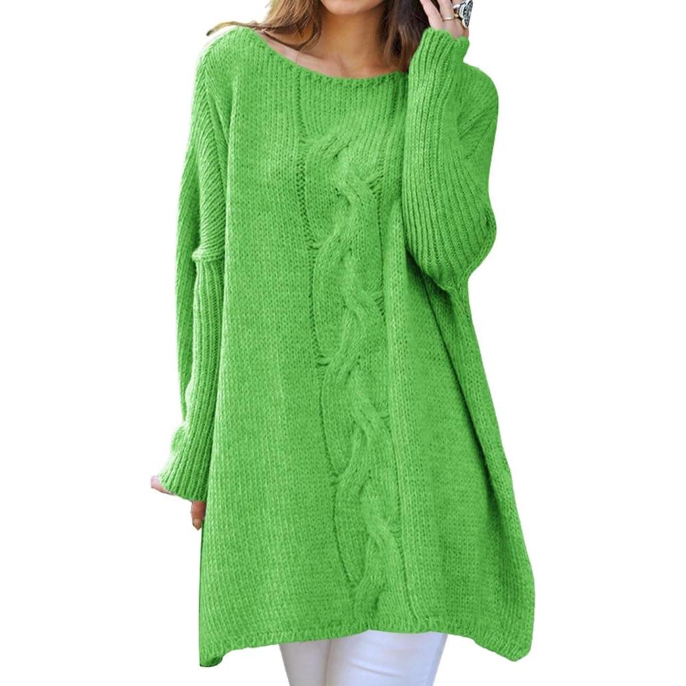 imagechouyatou Women Fall Cable Knit Pullover Sweater Tunic or Tops to Wear with Leggings Loose Chunky SweaterGreen