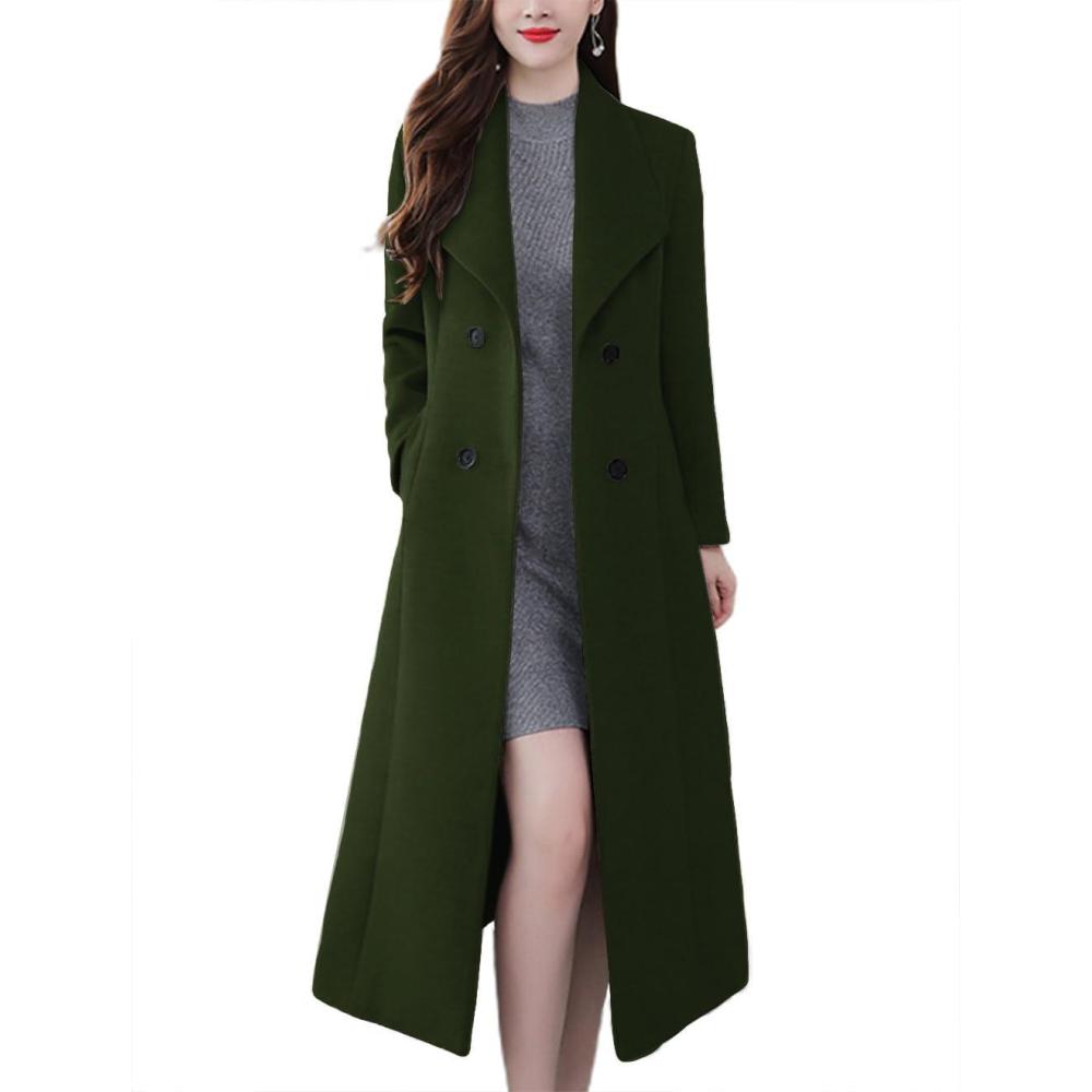imagechouyatou Womens Chic Shawl Collar Work Double Breasted Maxi Long Wool Pea CoatArmy Green