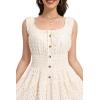 imageWomens 2025 Summer Short Dress Square Neck Hollow Out Lace Casual Beach DressesApricot