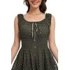 imageWomens 2025 Summer Short Dress Square Neck Hollow Out Lace Casual Beach DressesArmy Green