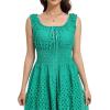 imageWomens 2025 Summer Short Dress Square Neck Hollow Out Lace Casual Beach DressesGreen