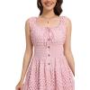 imageWomens 2025 Summer Short Dress Square Neck Hollow Out Lace Casual Beach DressesPink