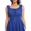 imageWomens 2025 Summer Short Dress Square Neck Hollow Out Lace Casual Beach DressesRoyal Blue