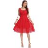 imageWomens 2025 Summer Short Dress Square Neck Hollow Out Lace Casual Beach DressesSolid Red