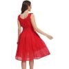 imageWomens 2025 Summer Short Dress Square Neck Hollow Out Lace Casual Beach DressesSolid Red