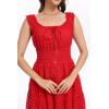 imageWomens 2025 Summer Short Dress Square Neck Hollow Out Lace Casual Beach DressesSolid Red