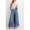 imagechouyatou Women 2025 Fashion Ruffle Wide Leg Jeans Baggy Elastic Waist Palazzo Jean Trousers Denim PantsBlue