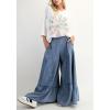 imagechouyatou Women 2025 Fashion Ruffle Wide Leg Jeans Baggy Elastic Waist Palazzo Jean Trousers Denim PantsBlue