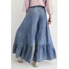 imagechouyatou Women 2025 Fashion Ruffle Wide Leg Jeans Baggy Elastic Waist Palazzo Jean Trousers Denim PantsBlue