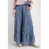 imagechouyatou Women 2025 Fashion Ruffle Wide Leg Jeans Baggy Elastic Waist Palazzo Jean Trousers Denim PantsBlue