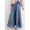 imagechouyatou Women 2025 Fashion Ruffle Wide Leg Jeans Baggy Elastic Waist Palazzo Jean Trousers Denim PantsBlue